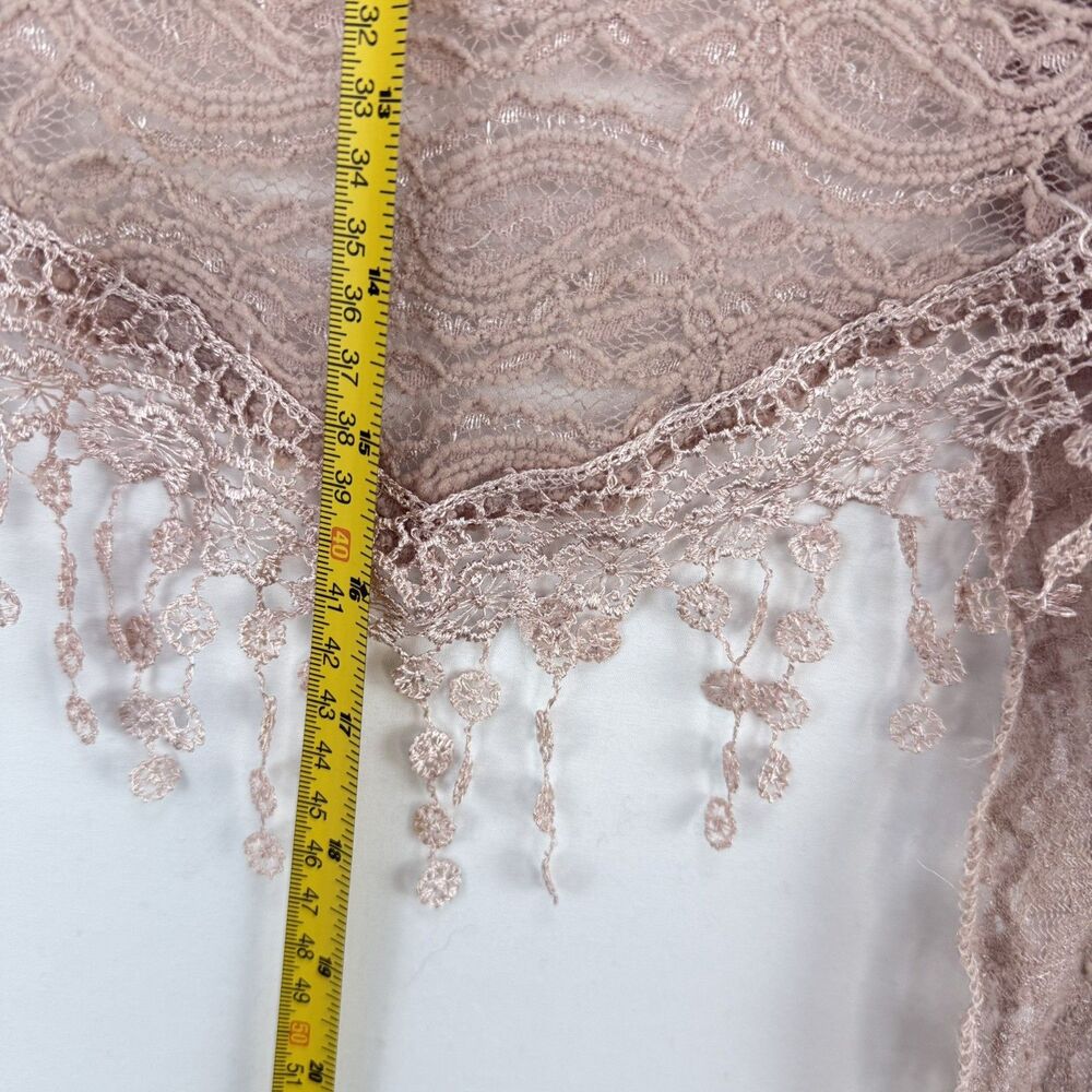 Women’s Pink Lace Triangle Shawl or Mantilla with Fringe Trim 64” X 18” - Picture 7 of 13